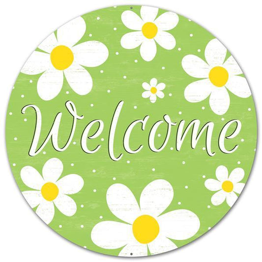 12"DIA METAL GREEN "WELCOME" DAISY SIGN - MD045638