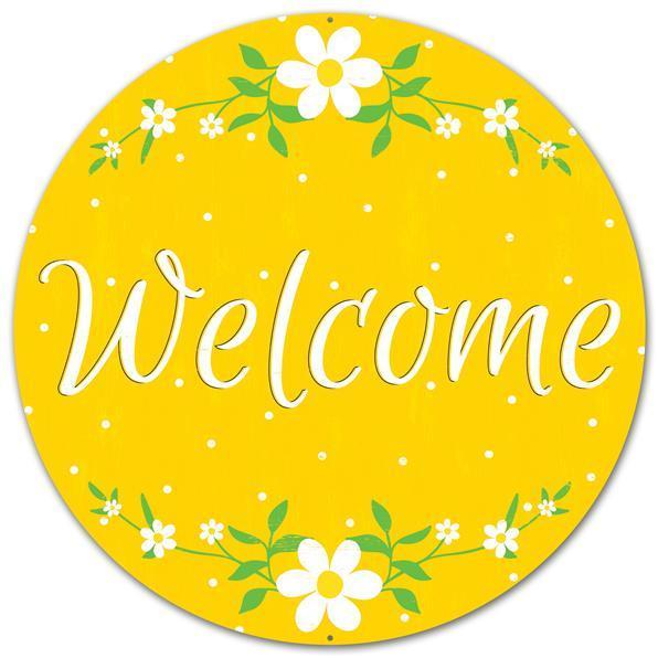 12"DIA METAL YELLOW "WELCOME" DAISY SIGN - MD045729