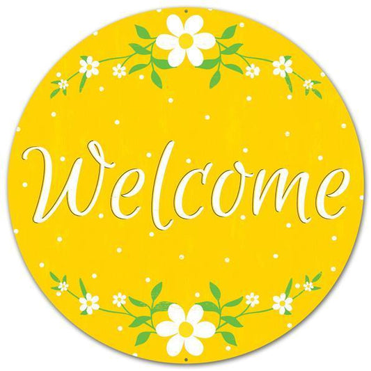 12"DIA METAL YELLOW "WELCOME" DAISY SIGN - MD045729