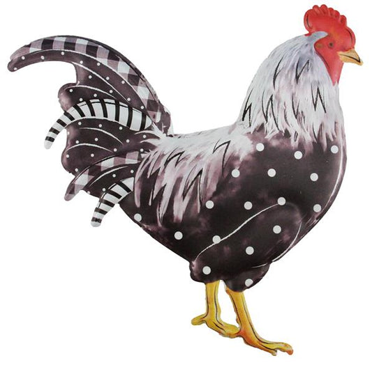 12"H X 11.75"L METAL/EMBOSSED ROOSTER - BLACK/WHITE/GREY - MD0661