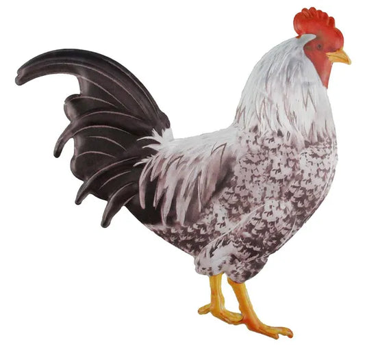 12"H x 11.75"L Metal/Embossed Rooster-Black/White/Grey-MD0662