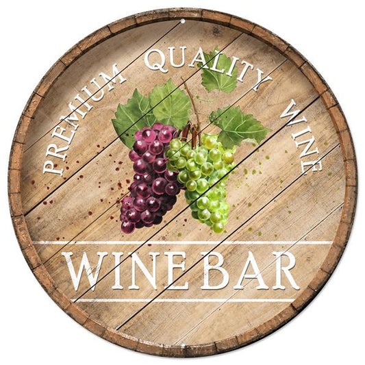 12"DIA WINE BARREL METAL SIGN - TAN/GRAPE/GREEN/WHITE - MD0698