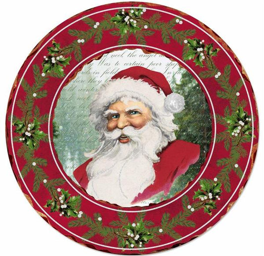 12"Dia Metal/Glitter Vintage Santa Sign - MD0740