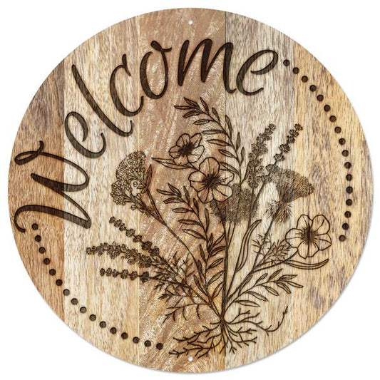 12"DIA WELCOME W/WILDFLOWERS METAL SIGN - BROWN - MD1074