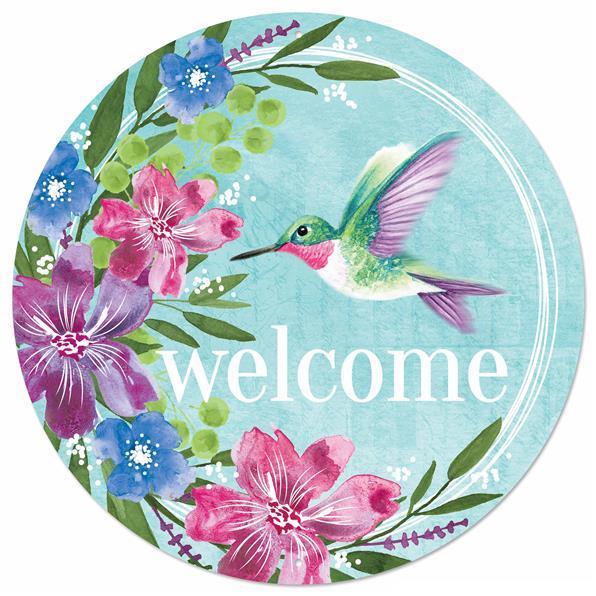 12"DIA METAL HUMMINGBIRD W/FLORALS SIGN - MD1086