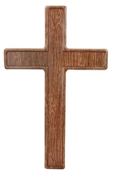 16"HX10"L METAL WOOD LOOK CROSS SIGN -BROWN- MD109804