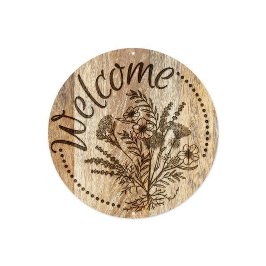 8"DIA WELCOME W/WILDFLOWERS METAL SIGN - MD1118