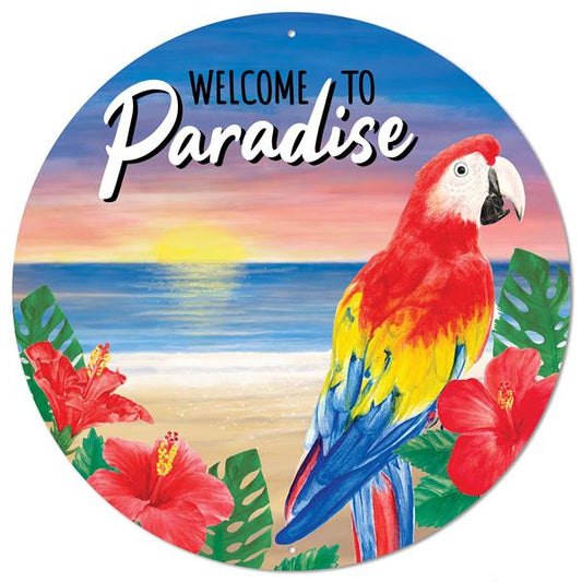 12"DIA WELCOME TO PARADISE SIGN - MULTI BRIGHT - MD1159