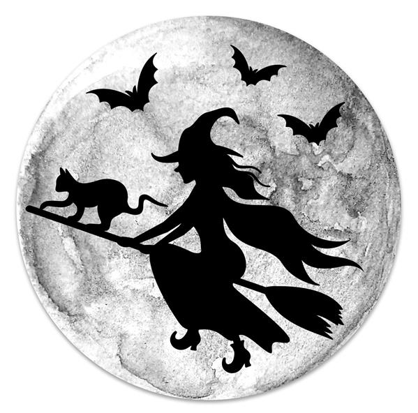 12"DIA METAL WITCH FLYING BY MOON SIGN - BLACK/WHITE/GREY - MD1181