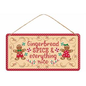 12"L TIN GINGERBREAD SPICE SIGN - WHITE/RED/EMERALD/TAN - MD1228