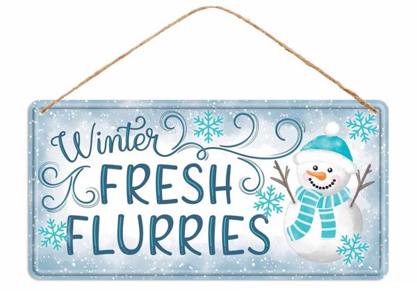 12"L Tin Winter Fresh Flurries Sign - MD1229