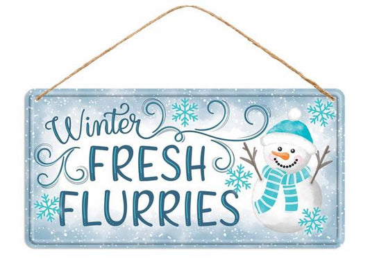 12"L Tin Winter Fresh Flurries Sign - MD1229