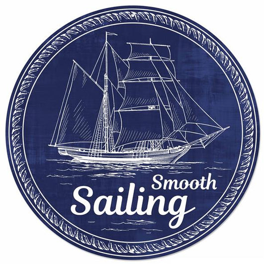 12"DIA METAL SMOOTH SAILING SIGN - WHITE/NAVY BLUE - MD1274