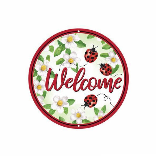 8"DIA METAL WELCOME W/LADYBUGS SIGN - MD1321