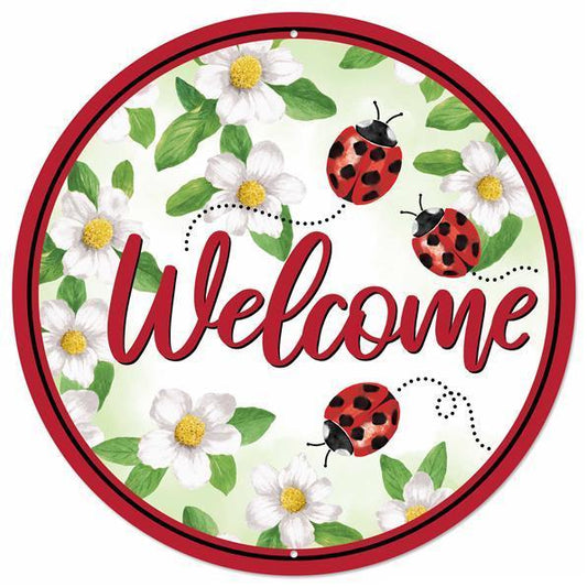 12"DIA METAL WELCOME W/LADYBUGS SIGN - MD1322