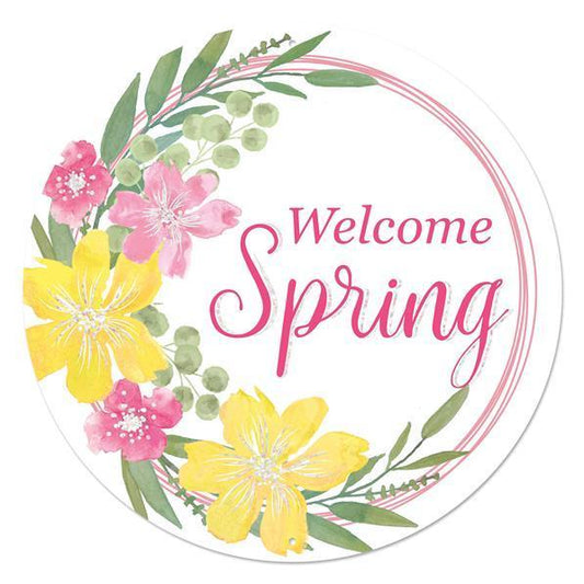 12"DIA METAL WELCOME SPRING GLITTER SIGN - MD1354