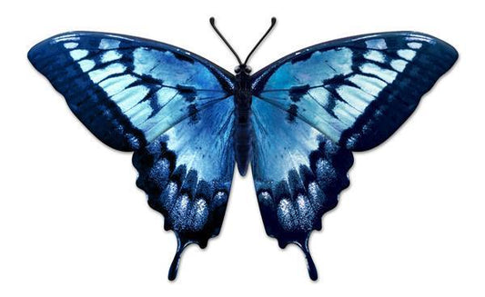 13.5"L BLUE METAL EMBOSSED BUTTERFLY SIGN - MD136303