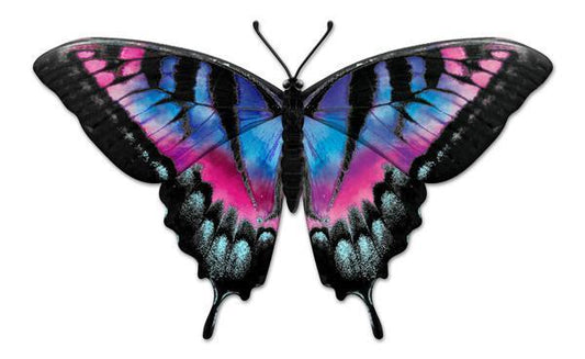 13.5"L HOT PINK AND BLUE METAL EMBOSSED BUTTERFLY SIGN - MD136389