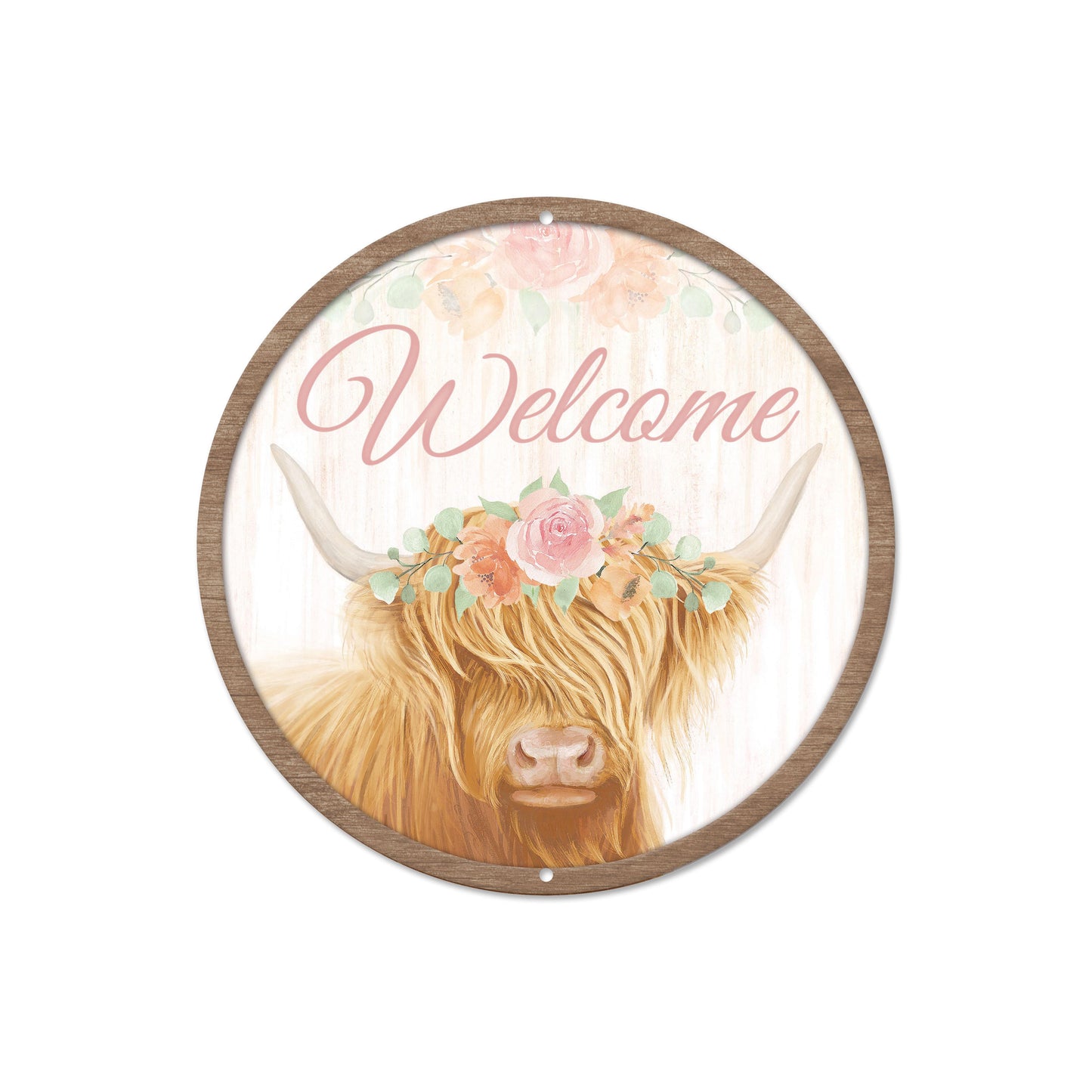 8"DIA METAL WELCOME W/COW SIGN - BROWN/CREAM/DUSTY ROSE - MD138466