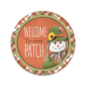 13"DIA WELCOME TO OUR PATCH SIGN - TERRACOTTA/GRN/BRN/WHT - MD1457