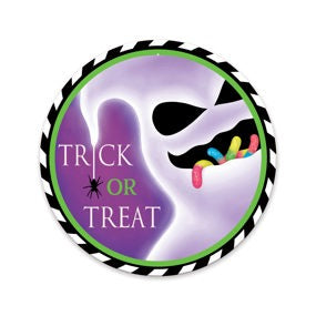 13"DIA TRICK OR TREAT W/GHOST SIGN - BLACK/WHITE/LIME/PURPLE - MD1461