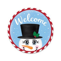 13"DIA WELCOME SNOWMAN SIGN - BLUE/RD/ORG/GRN/PINK - MD1481