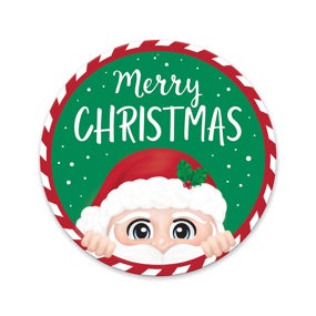 13"DIA MERRY CHRISTMAS SANTA SIGN - GREEN/RED/WHITE/BLACK - MD1483