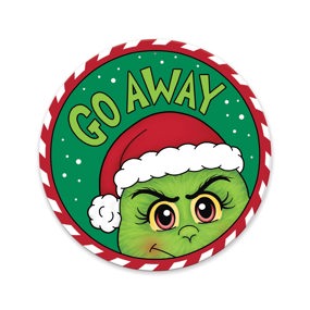 13"DIA GO AWAY FURRY ELF SIGN - GREEN/RED/WHITE/BLACK - MD1485