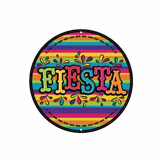 8"DIA METAL/GLITTER FIESTA SIGN - BLACK/MULTI - MD1505