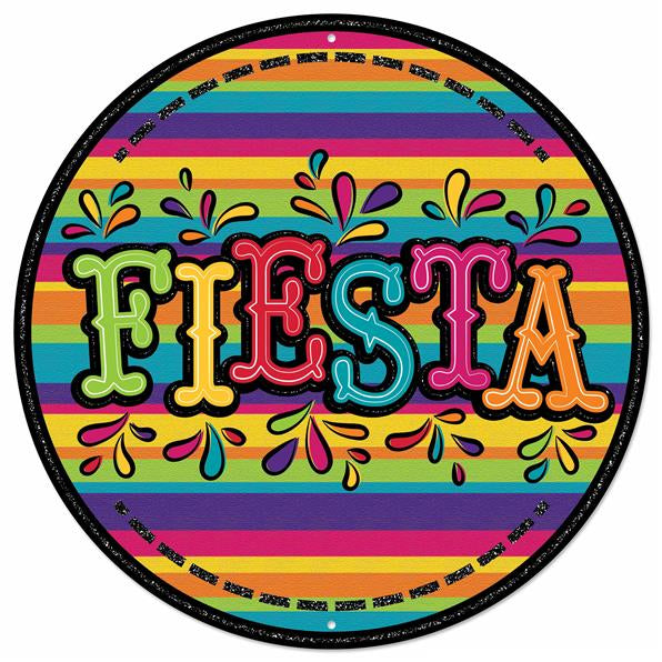 12"DIA METAL GLITTER FIESTA SIGN - BLACK AND MULTI - MD1506