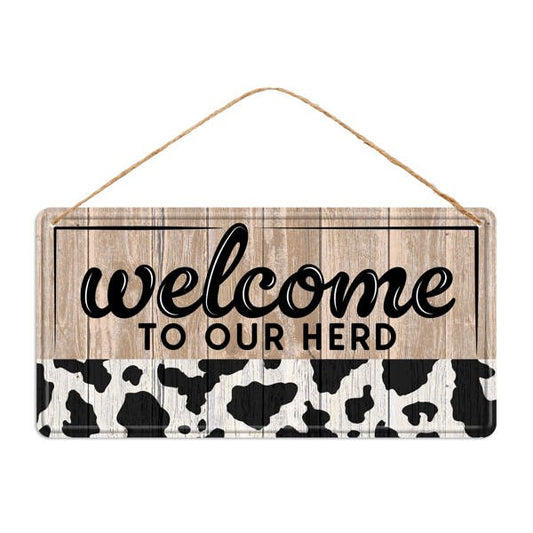 12"H X 6"L EMBOSSED WELCOME/HERD SIGN - BROWN/BLACK/WHITE - MD151402