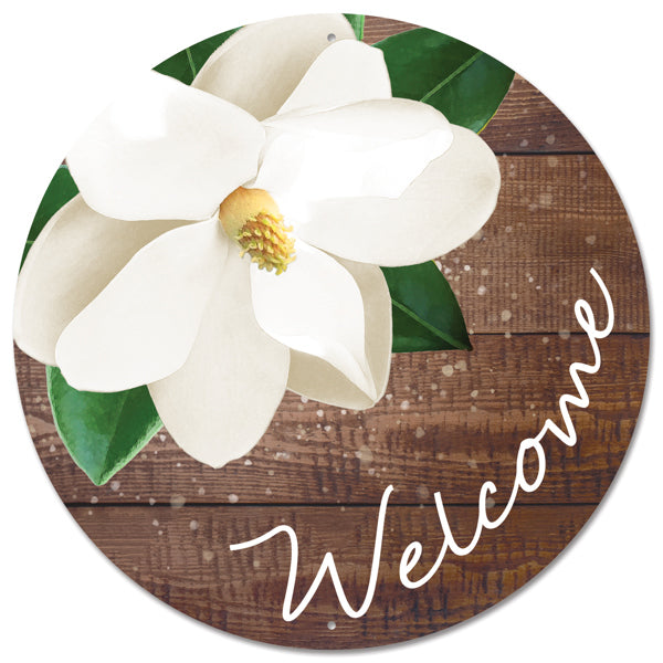 12"DIA METAL WELCOME W/MAGNOLIA SIGN - BRW/WHT/YLW/GRN - MD153127