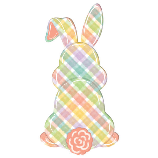 29"H X 15.2"L PLAID BUNNY BOTTOM SIGN - WHT/PEACH/GRN/TEAL/LVNDR - MD1544F5