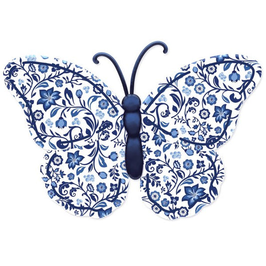 12"L X 8.3"H CHINOISERIE BUTTERFLY - WHITE, DARK BLUE, LIGHT BLUE - MD1554E3