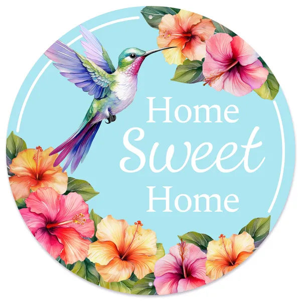 12"DIA HOME SWEET HOME W/BIRD SIGN -BLUE/GRN/LILIAC/PINK/ORG- MD1722