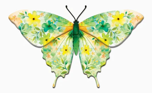 13.5"L X 8.45"H BOTANICAL BUTTERFLY SIGN -GREEN/YELLOW -MD1734K4