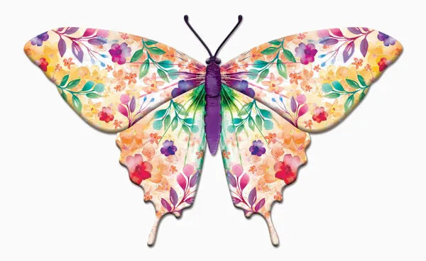 13.5"L X 8.45"H BOTANICAL BUTTERFLY SIGN-PURPLE/BLUE/GREEN/ORANGE- MD1734K6