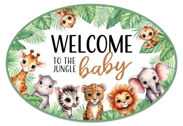 15"L X 10.25"H METAL JUNGLE BABY SIGN -GREEN/WHITE/BROWN/GREY -MD1746