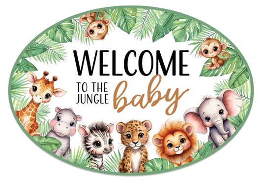 15"L X 10.25"H METAL JUNGLE BABY SIGN -GREEN/WHITE/BROWN/GREY -MD1746