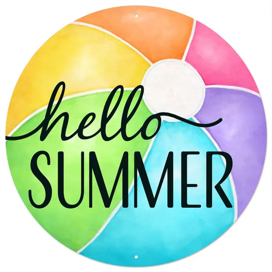 12"DIA HELLO SUMMER BEACHBALL SIGN-WHT/BLCK/GRN/YLW/ORG/PINK-MD1763