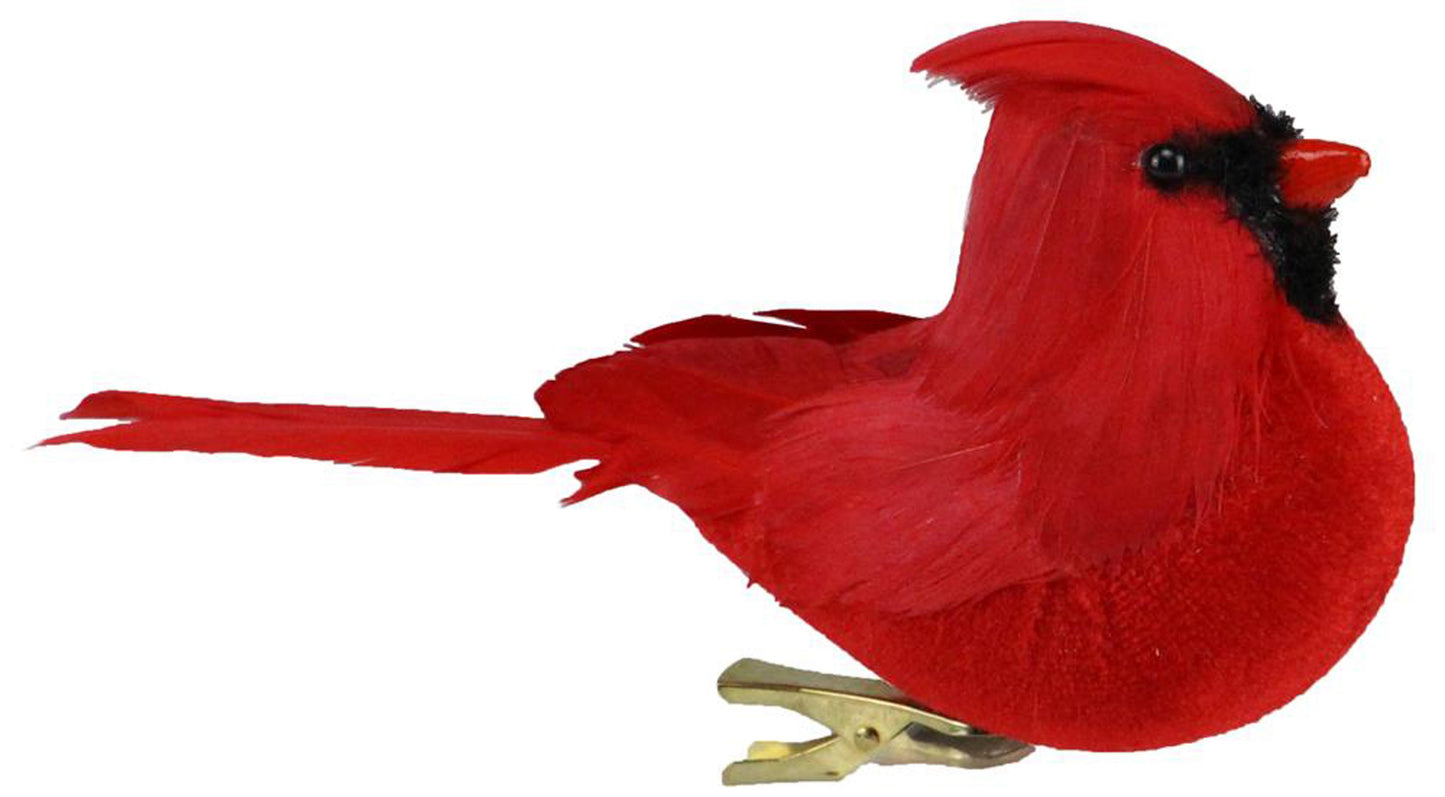 6"L X 3.75"H VELVET CARDINAL W/CLIP - RED - ME0706