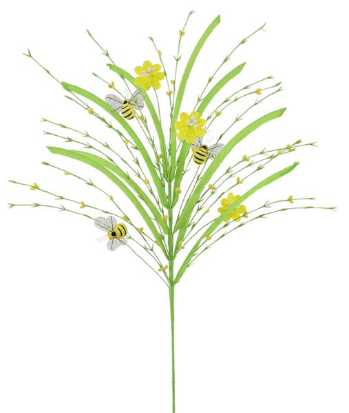 28"L PAPER GRASS/PIP FLOWER BEE SPRAY - GREEN/YELLOW/BLACK/WHITE - MN0191