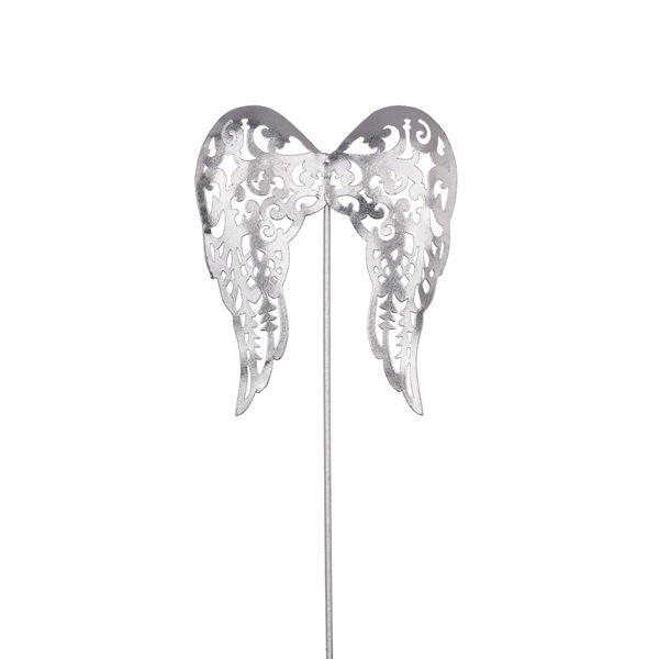 7.25"H X 6"W ANGEL WING ON PICK - SILVER - MN035626