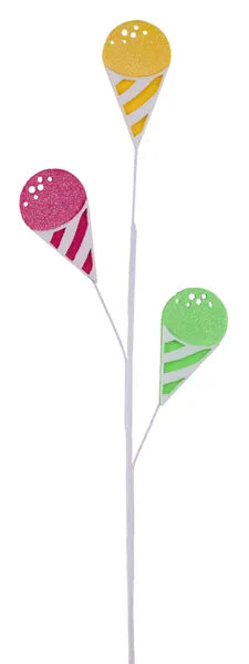 23"H GLTTR/FELT FABRIC SNOW CONE SPRAY-WHITE/HT PINK/YELLOW/LIME-MN050292