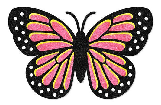 20"WX12.7"H Pink and Yellow GLITTER BUTTERFLY With ANTENNAE - MS171911