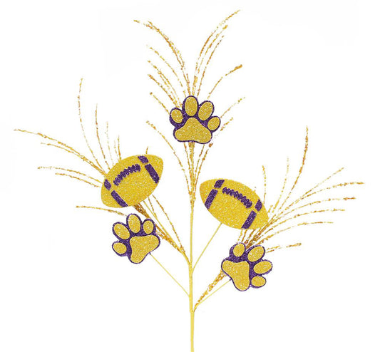 29"OAL GLITTERED FOOTBALL/PAW SPRAY - YELLOW/PURPLE - MZ187150