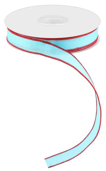 7/8"X25YD VALUE FAUX BURLAP - LT BLUE/RED - RC500563
