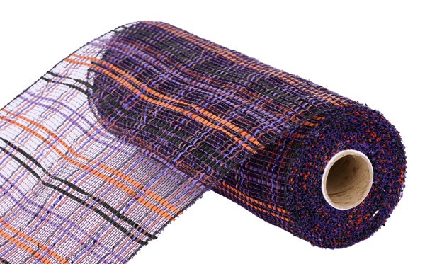 10"X10YD VERTICAL FOIL PLAID MESH - BLACK/ORANGE/PURPLE - RE1368F2