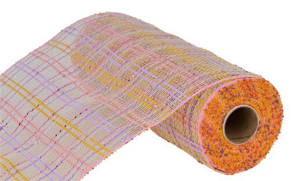 10"X10YD YELLOW, PINK. LAVENDAR, IRIDESCENT VERTICAL FOIL PLAID MESH - RE1368HN