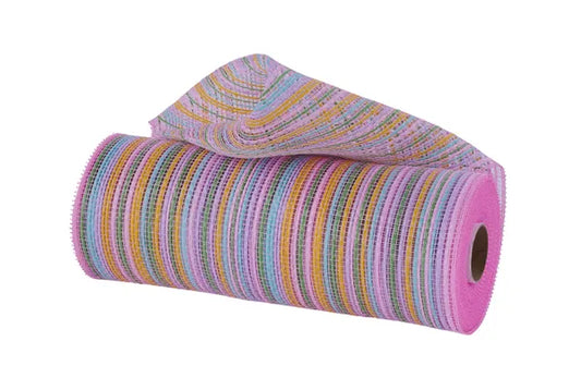 10"X10YD VERTICAL MULTICOLOR STRIPE MESH-LIME/PINK/YLW/LAV/RBN/WHT-RE13691E